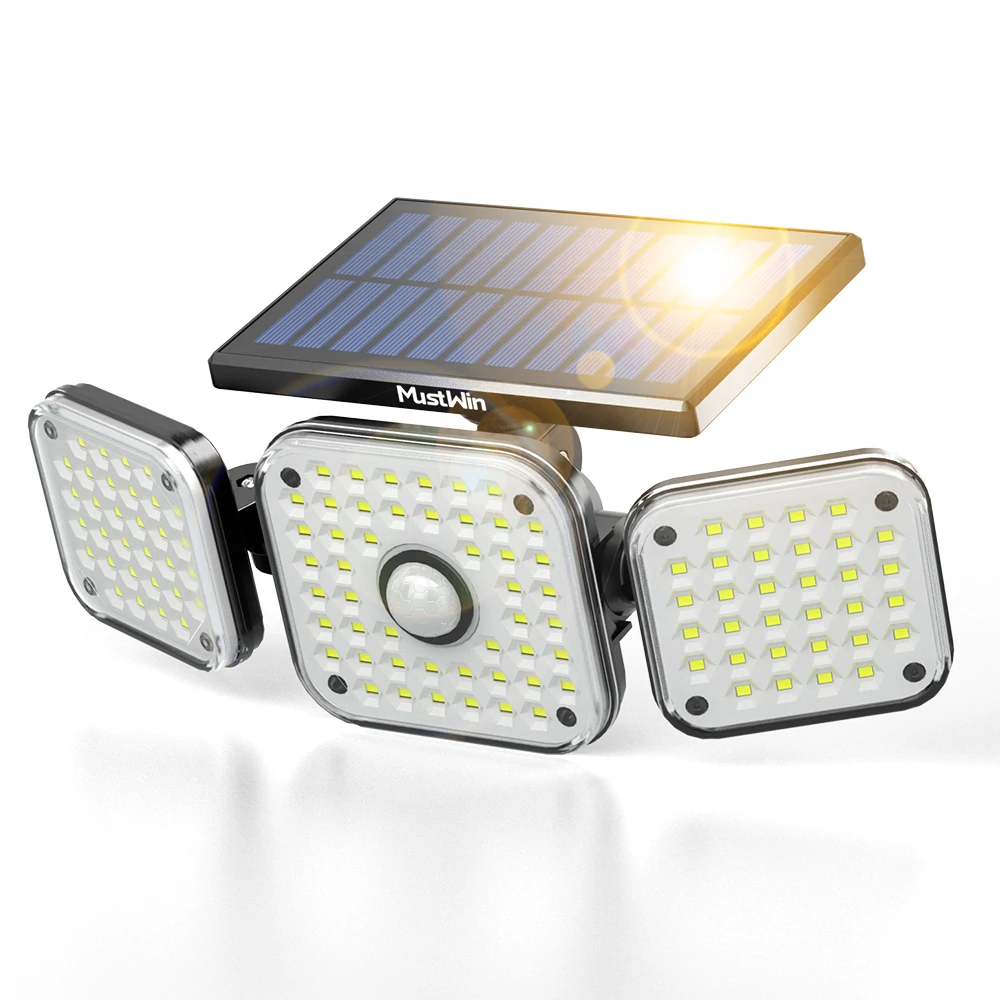 Lumini LED cu senzor de miscare - Lampa solara de perete MustWin, 1000lm, LED, 112 leduri,3 moduri, incarcare solara si senzor de miscare,