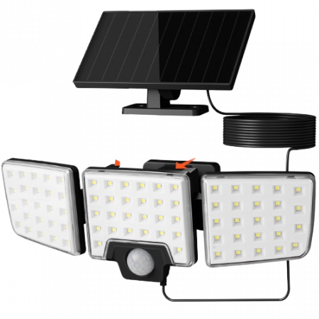 Proiectoare LED cu panou fotovoltaic - Lampa solara LED de perete Lepro PR640005.  1000lm, LED, Telecomanda, 3 panouri, 2 moduri, senzor de miscare