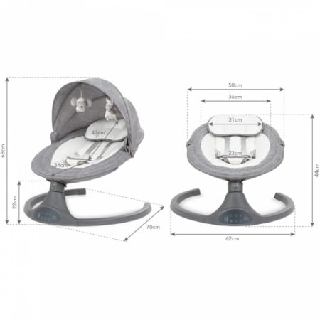 Leagan electric si balansoar 2 in 1 Kidwell Luxi cu telecomanda si sistem bluetooth pentru redare melodii linistitoare - Melange [10]