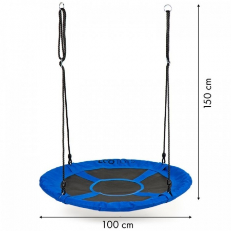 Leagan pentru copii rotund, tip cuib de barza, suspendat, 100 cm, Ecotoys MIR6001 - Albastru [4]