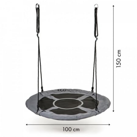 Leagan pentru copii rotund, tip cuib de barza, suspendat, 100 cm, Ecotoys MIR6001 - Gri [2]