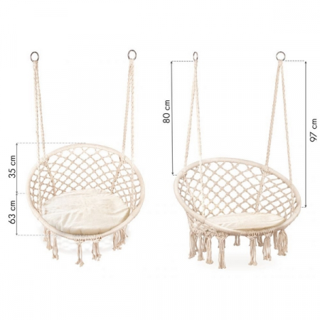 Leagan suspendat pentru interior/exterior, cu spatar si perna, cuib de barza, alb, GW-076W [4]
