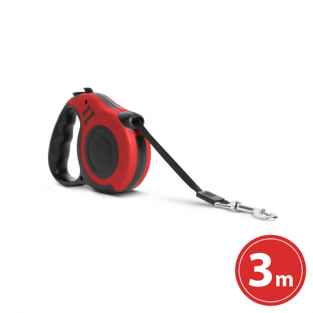 Pet Shop&Zoo - Lesa automata pentru animale companie, 3 m, culoare rosie, carabiniera cromata, design modern