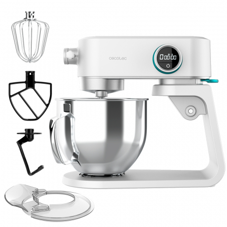 Mixere de mana si stationare - Mixer cu bol din inox Cecotec TwistFusion 4000 Luxury White, 800 W, Bol 5.2 L inox, 8 Viteze,afisaj digital, timer, accesorii incluse