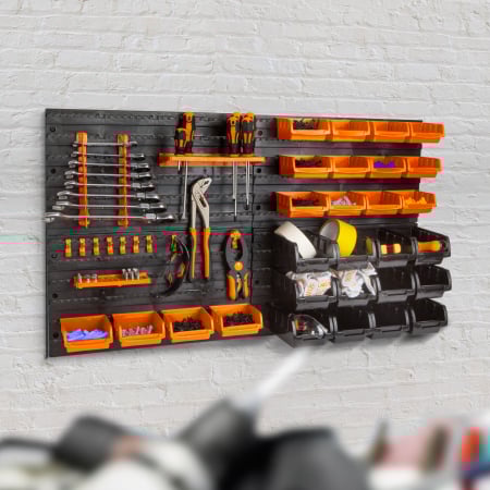 Organizatoare scule - Organizator de perete, suport pentru scule si 28 cutii depozitare, 47 x 27 cm | HANDY