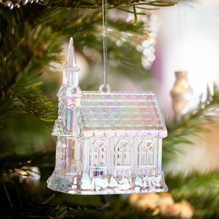 Ghirlande si ornamente brad Craciun - Ornament de Crăciun - biserică - acrilic - 75 x 100 x 60 mm
