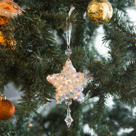 Ghirlande si ornamente brad Craciun - Ornament pentru bradul de Crăciun - stea- irizat, acrilic - cu agățătoare - 2 forme: fulg și stea