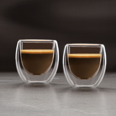 Bucatarie - Pahar de sticla borosilicalata cu perete dublu pentru ceai, cafea sau capucino - 80 ml - 2 buc/cutie