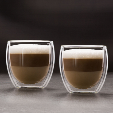 Accesorii bucatarie - Pahar din sticla borosilicata cu perete dublu pentru cafea si cappuccino  - 250 ml - 2 buc/cutie