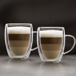 Accesorii bucatarie - Pahar din sticla, perete dublu pentru cafea si bauturi - 350 ml, 2 buc./pachet