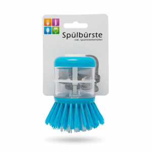 Perie ergonomica de mana pentru vase cu dozator de detergent – albastru [1]