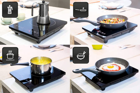 Plita cu inductie Cecotec Full Crystal, 2000W, Touch control, 2000W, cu ecran digital, control tactil, 10 niveluri, Negru [5]