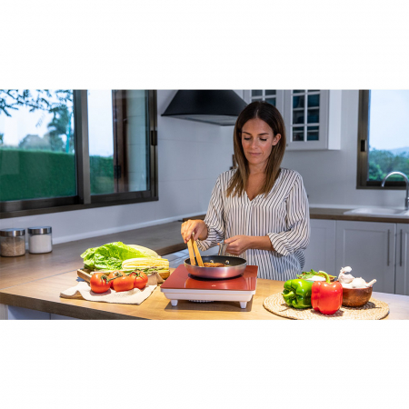 Plita cu inductie Cecotec Full Crystal Scarlet, 2000W, Touch control, 2000W, cu ecran digital, control tactil, 10 niveluri, Rosu [6]