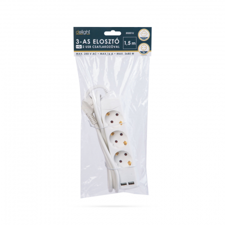 Prelungitor 3 x 1,5 mm² - 1,5 m - cu 2 x USB [1]