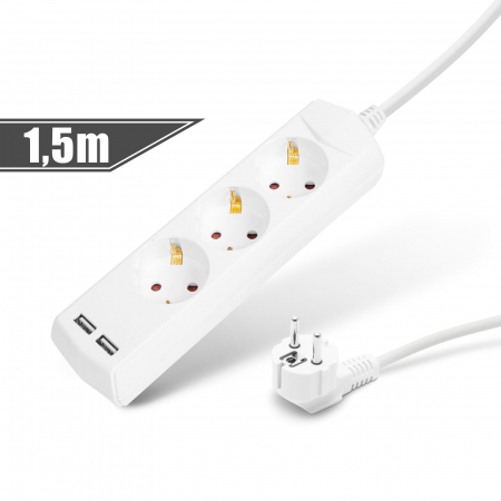 Prelungitoare electrice - Prelungitor 3 x 1,5 mm² - 1,5 m - cu 2 x USB