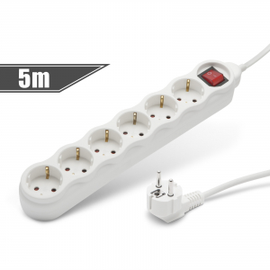 Prelungitoare electrice - Delight - Prelungitor 6 prize, cu întrerupător, 5 m