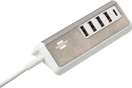 Prelungitor Brennenstuhl Estilo 4x USB-A, 1x USB C, Inox, 4.2A, Argintiu-Alb [1]