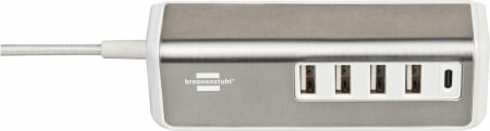 Prelungitor Brennenstuhl Estilo 4x USB-A, 1x USB C, Inox, 4.2A, Argintiu-Alb [3]