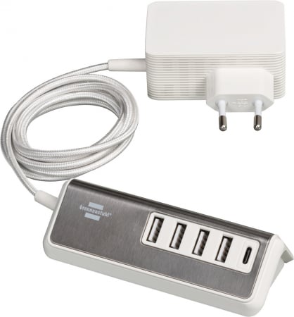 Prelungitor Brennenstuhl Estilo 4x USB-A, 1x USB C, Inox, 4.2A, Argintiu-Alb [5]