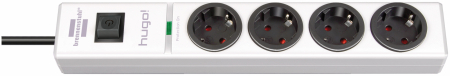 Prelungitoare electrice - Prelungitor Brennenstuhl hugo 4 prize, Protectie supratensiune, 19.500A, Intrerupator, 2m, Alb