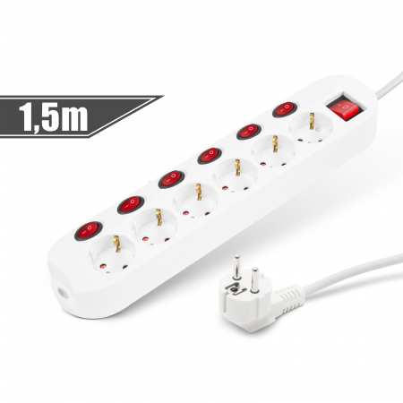 Prelungitor electric 6 prize cu comutator 6+1 - 250 V • 16 A - 1,5 m [1]