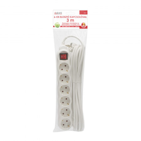 Prelungitoare electrice - Prelungitor distribuitor electric cu 6 prize si intrerupator - 3m