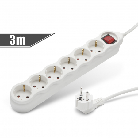 Prelungitor distribuitor electric cu 6 prize si intrerupator - 3m [1]