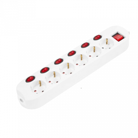 Prelungitoare electrice - Prelungitor electric 6 prize cu comutator 6+1 - 250 V • 16 A - 1,5 m