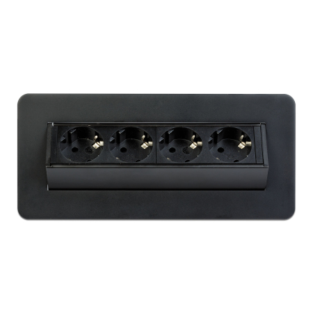 Prelungitor încastrat – 4 prize – tip „flip-up” – negru mat [1]