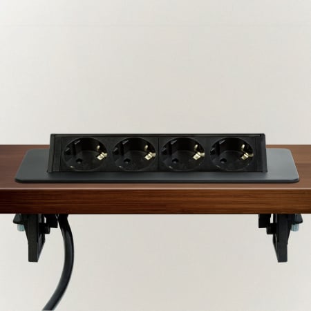 Prelungitor încastrat – 4 prize – tip „flip-up” – negru mat [3]