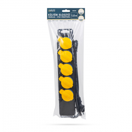 Prelungitor pentru exterior cu capac - 1,5 m - 5 x 230V - 3 x 1,5 mm2 - IP44 [1]