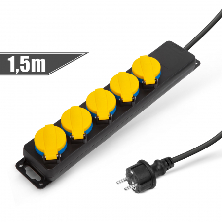 Prelungitoare electrice - Prelungitor pentru exterior cu capac - 1,5 m - 5 x 230V - 3 x 1,5 mm2 - IP44
