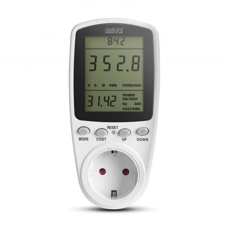 Prize contorizare consum - Priza cu contor de consum de energie cu functie de calcul al costurilor, sunet de avertizare consum