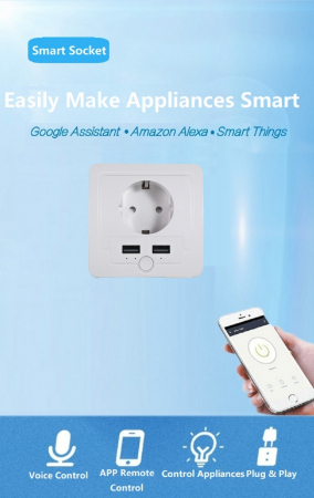 Priza inteligenta WiFi incastrata Rovo PW801E, 16A, 2X USB [6]