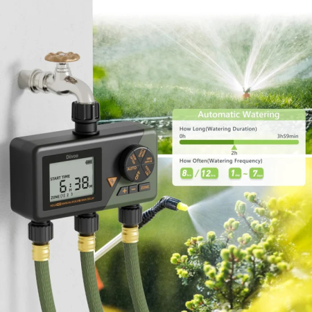 Programator automat pentru irigare Diivoo WT10M-GN, 3 zone, IP54, functie Rain Delay [6]