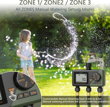 Programator automat pentru irigare Diivoo WT10M-GN, 3 zone, IP54, functie Rain Delay [4]
