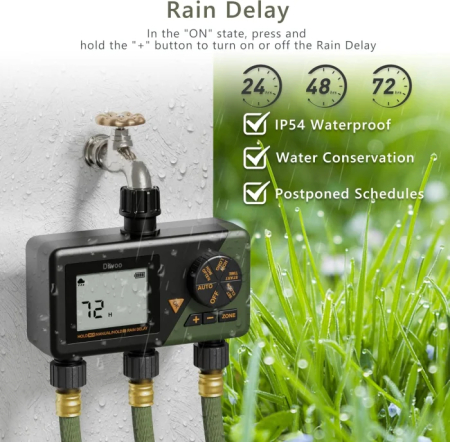 Programator automat pentru irigare Diivoo WT10M-GN, 3 zone, IP54, functie Rain Delay [7]