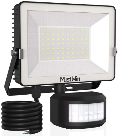 Lumini LED cu senzor de miscare - Proiector LED cu senzor de miscare MustWin 50W, 5000 lm, 70 Leduri, distanta de detectie 6-12m