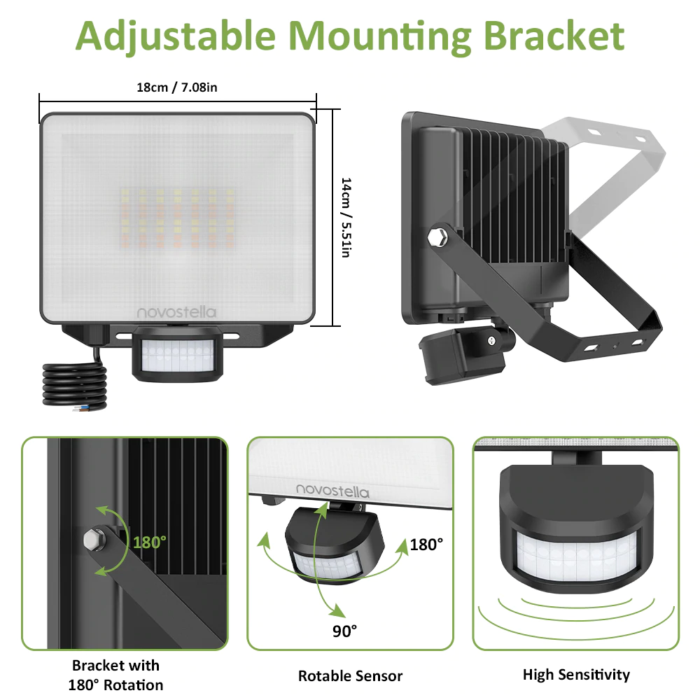 Proiector LED Smart cu senzor de miscare Novostella 30W, 3000lm, Wifi, 56 Leduri, Control inteligent, IP65 [6]