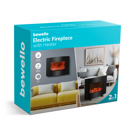 Radiator imitatie semineu electric de perete / podea - display LED, curbat, telecomanda, 2 trepte putere - Bewello [7]