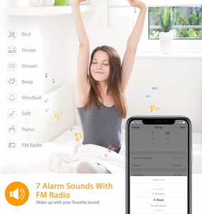 Radio cu ceas Smart Wifi HeimVision, simulare rasarit, control din smartphone, lampa de veghe cu 7 culori, 20 de intensitati a luminii, incarcare USB, Alexa [5]