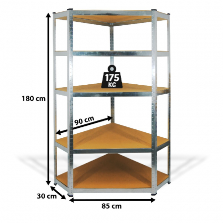 Raft Salgo pe colț - 5 niveluri - metal - max. 175 kg - 180 x 90 x 30 cm [1]