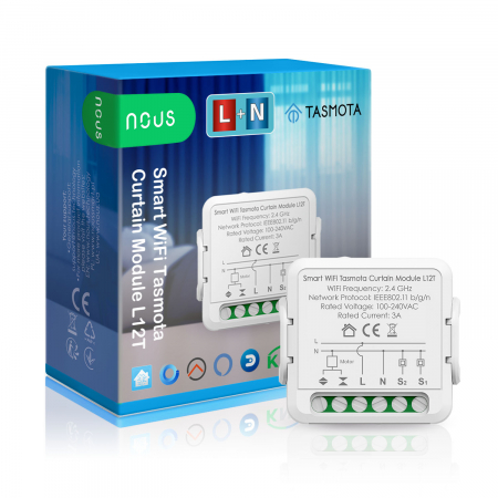 Relee comanda wireless - Releu inteligent pentru actionare perdele si draperii Nous L12T, Tasmota