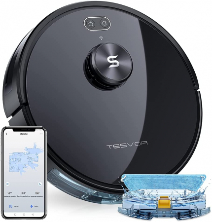 Aspiratoare cu acumulatori - Robot de aspirare Tesvor S6, 2700 Pa, Laser, Autonomie 120 minute, Rezervor lichide si praf, Functie mop