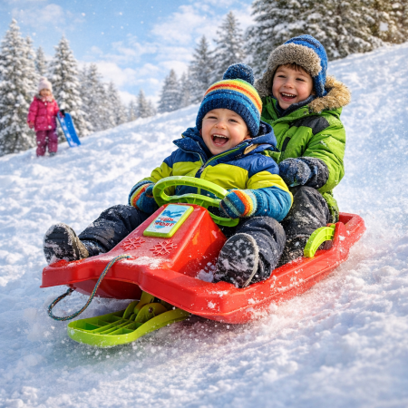 Sanie Copii Marmat Niko Cu Manere, Frana Si Volan - Rosu [2]