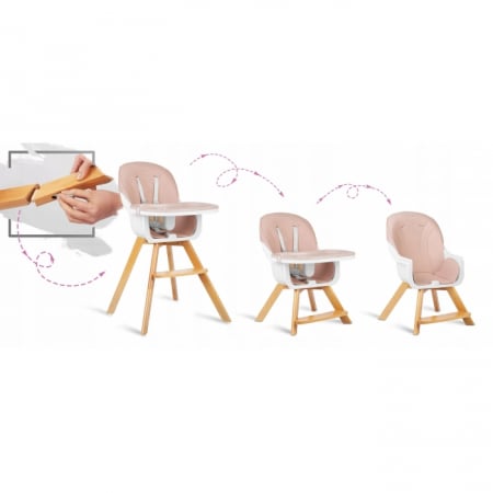Scaun de masa 3 in 1, cu picioare din lemn, 63 x 58 x 90 cm, Ricokids Lilo 700203 - Roz [1]