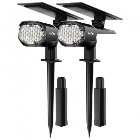 Reflectoare si proiectoare LED - Set 2 bucati Lampa solara LITOM LTCD237, 30 leduri, IP67, lumina calda si rece, senzor de lumina