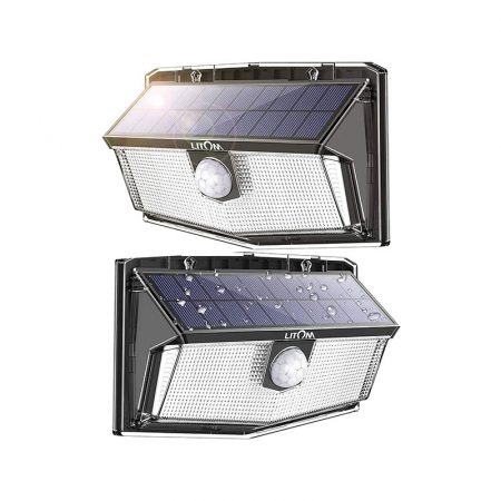 Lumini LED cu senzor de miscare - Set 2 lampi solare LITOM LTCD217, LED, 300 leduri, incarcare solara si senzor de miscare