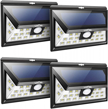 Lumini LED cu senzor de miscare - Set 4 lampi solare LITOM LTCD013, LED, 24 leduri, incarcare solara si senzor de miscare