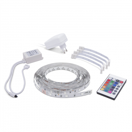 Kit banda LED / banda LED - Set banda LED RGB, 5m, IP20, cu alimentator si telecomanda